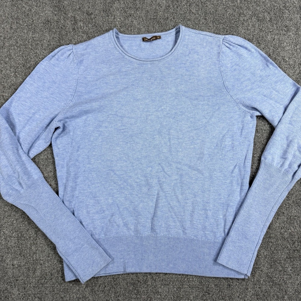 J McLaughlin Sweater Womens Medium Blue Cotton Cashmere Preppy Casual